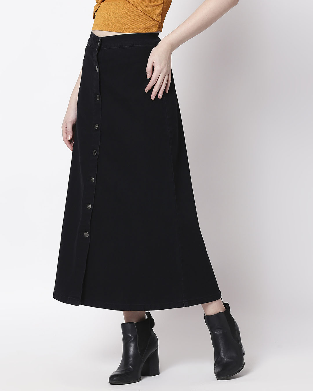 Shop Women's Black Washed A Line High Waist Skirt-Back
