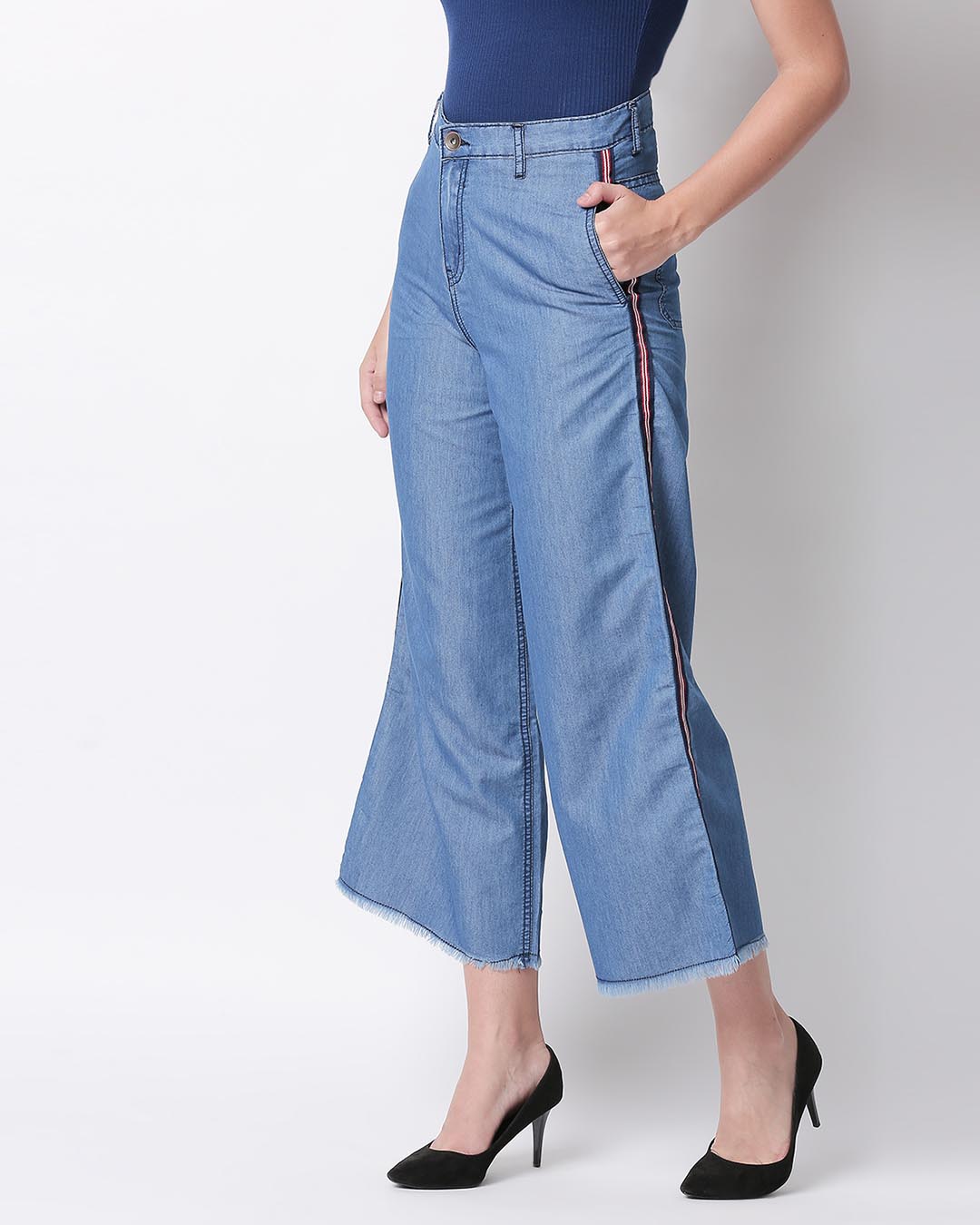 Shop Women's Blue Washed Slim Fit High Waist Palazzo-Back