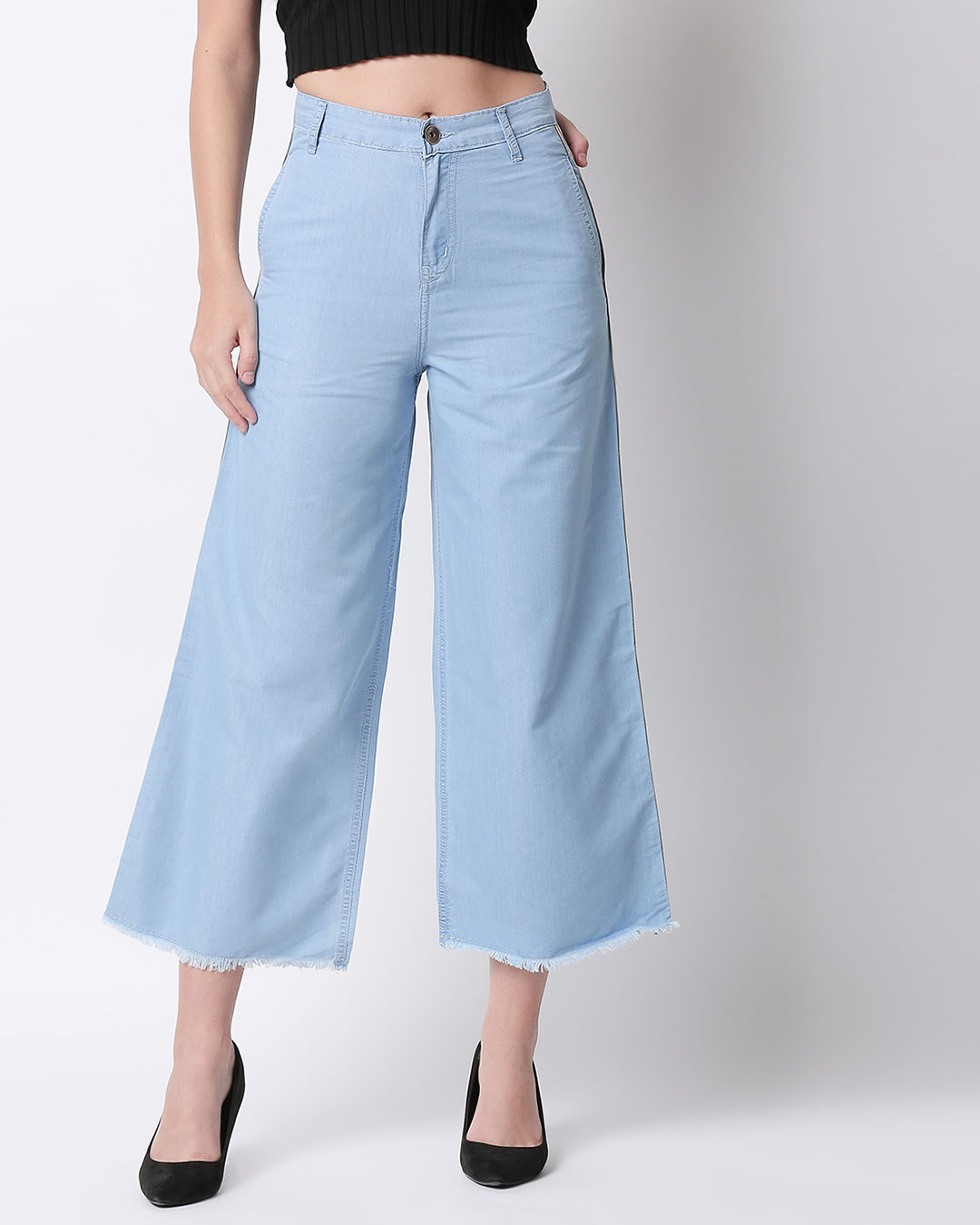 Blue Washed Slim Fit High Waist Palazzo 