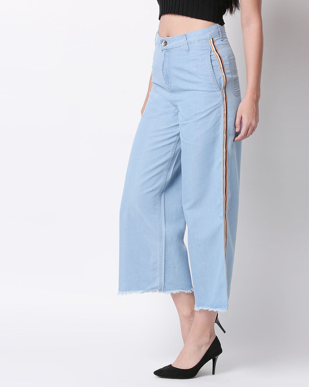 Shop Women's Blue Washed Slim Fit High Waist Palazzo-Back