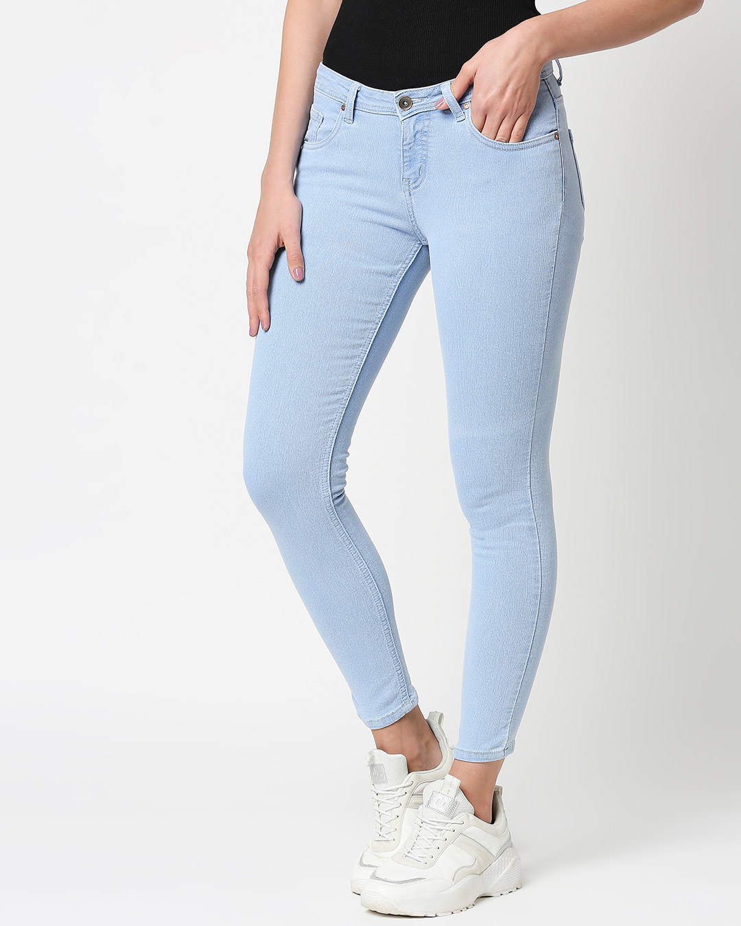Shop Womens Blue Washed Slim Fit Mid Waist Jeans With Belt Loops-Back