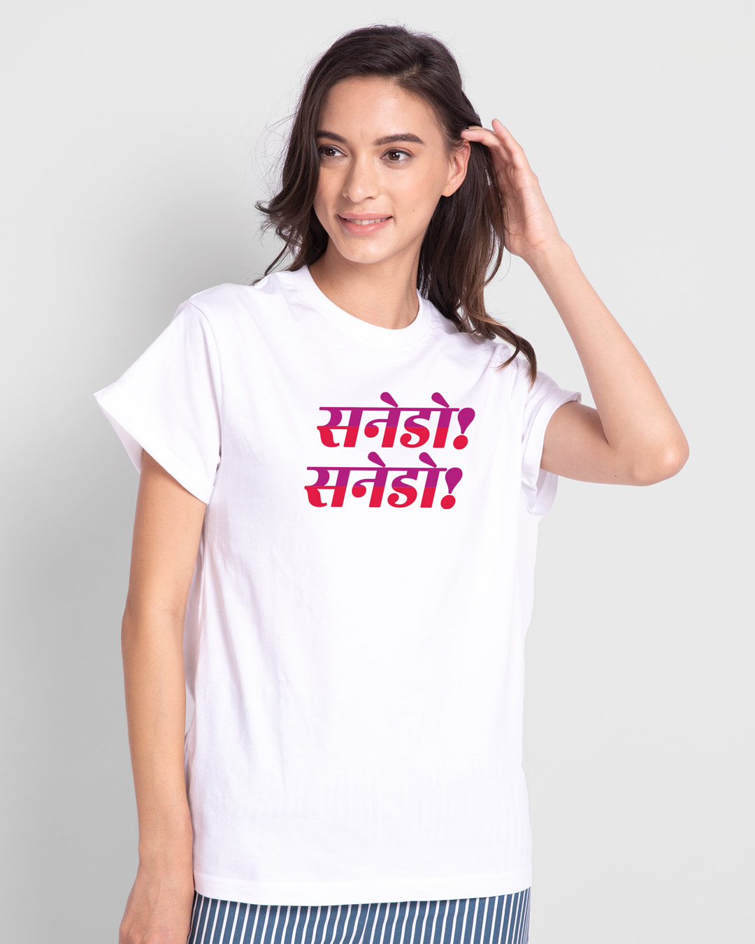 Shop Hindi Sanedo Boyfriend T-Shirt White-Back