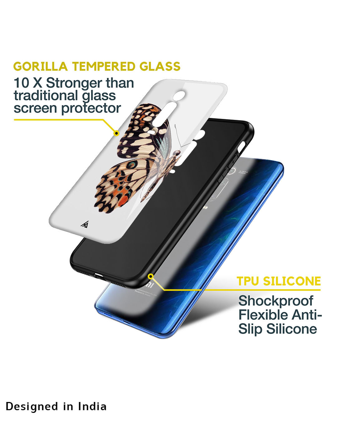 Shop Monarch Butterfly Glass Case For Mi 11 Lite-Back