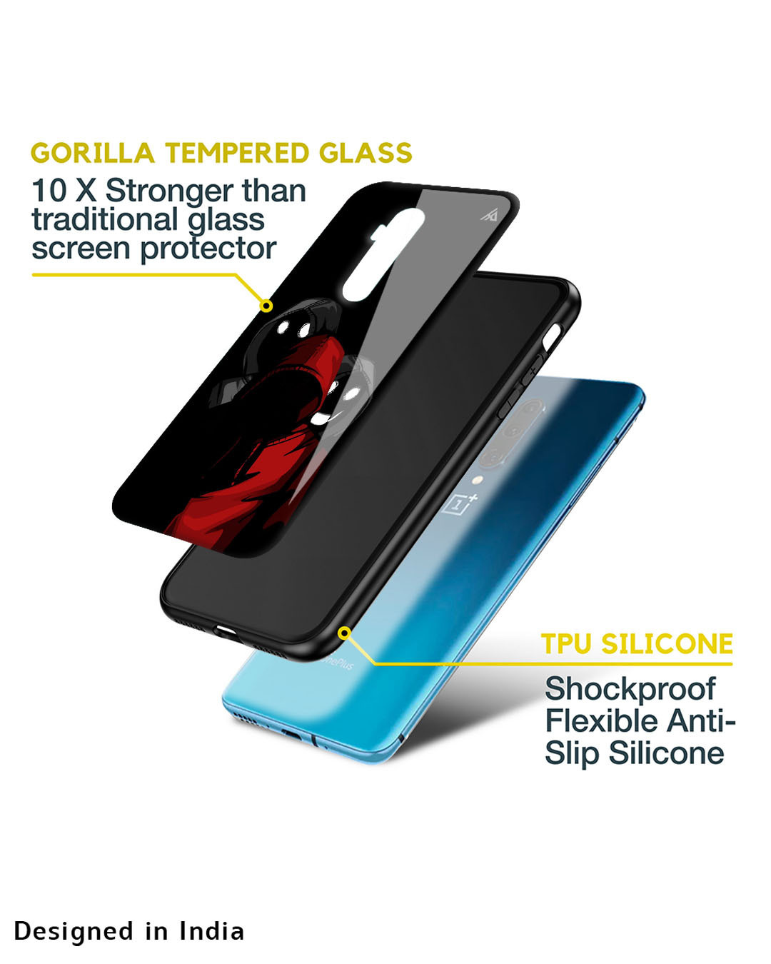 Shop Shadow Character Oneplus Nord 2 Premium Glass Case (Gorilla Glass & Shockproof Anti-Slip Silicone)-Back