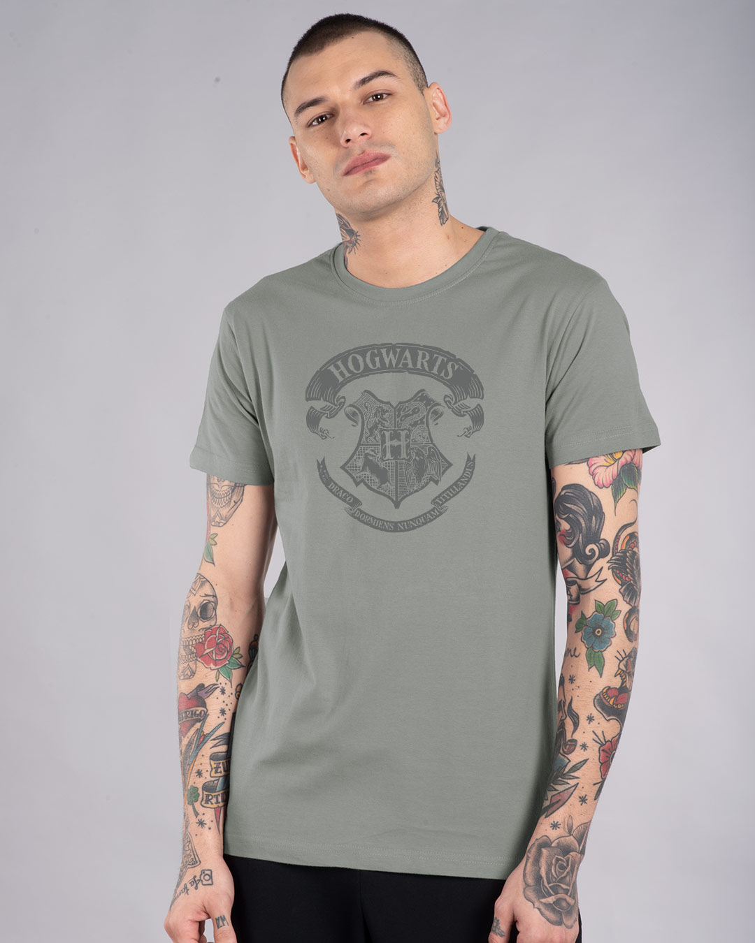 Shop Hogwarts Crest Half Sleeve T-Shirt (HPL)-Back