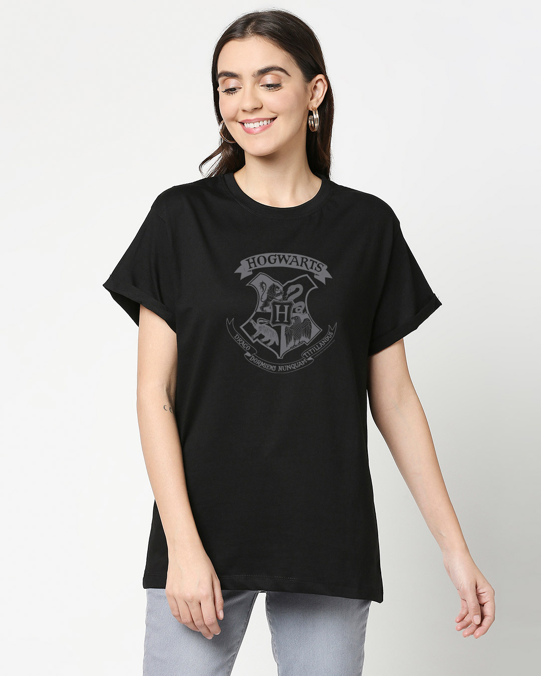 Shop HP Crest Boyfriend T-Shirt Black (HPL)-Back
