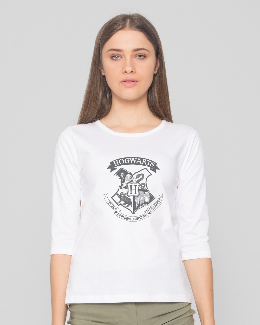 Shop HP Crest Round Neck 3/4 Sleeve T-Shirt White (HPL)-Back