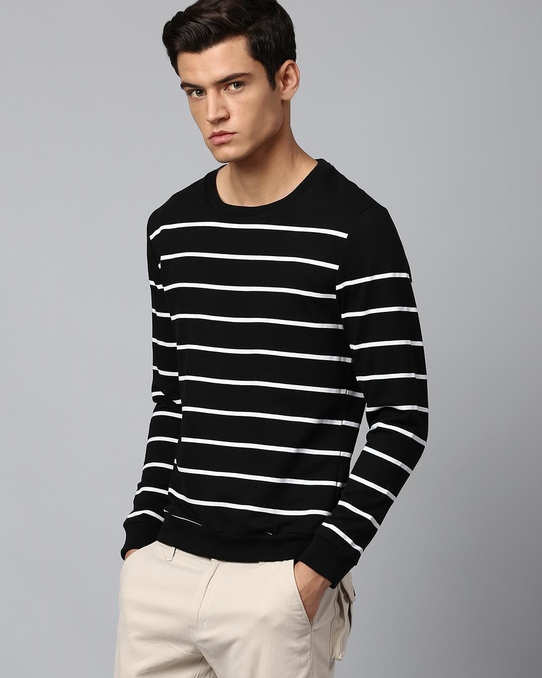 Shop Men's Black Striped Crop Sweatshirt-Back