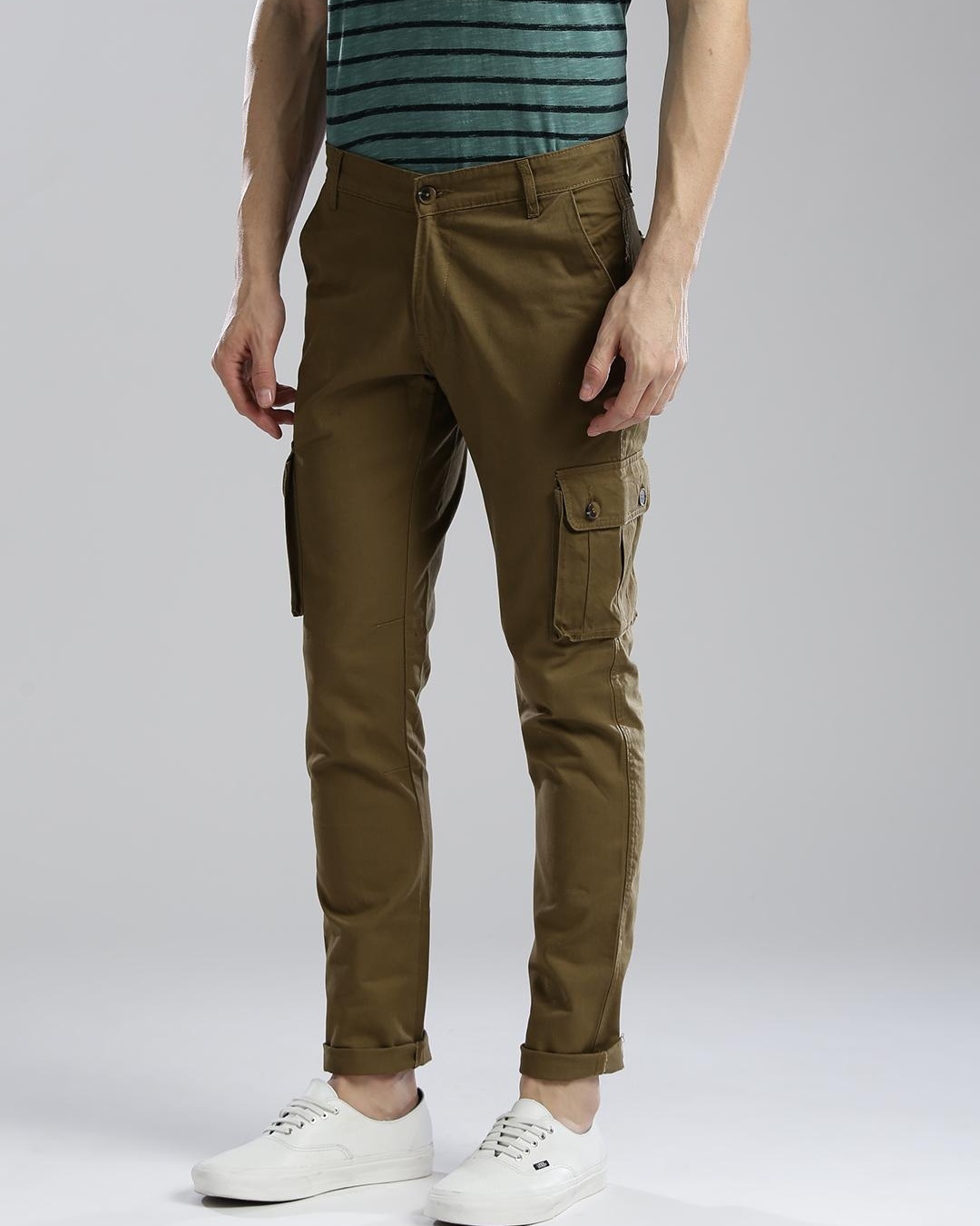 Shop Men's Green Slim Fit Cargo Trousers-Back