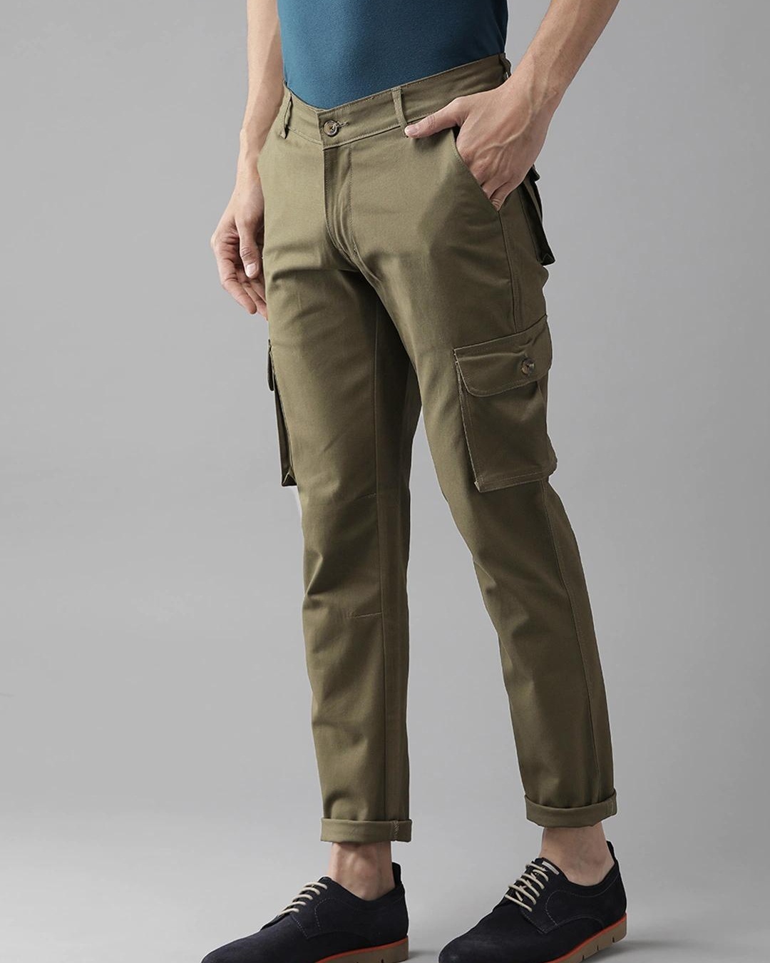 Shop Men's Blue Slim Fit Cargo Trousers-Back