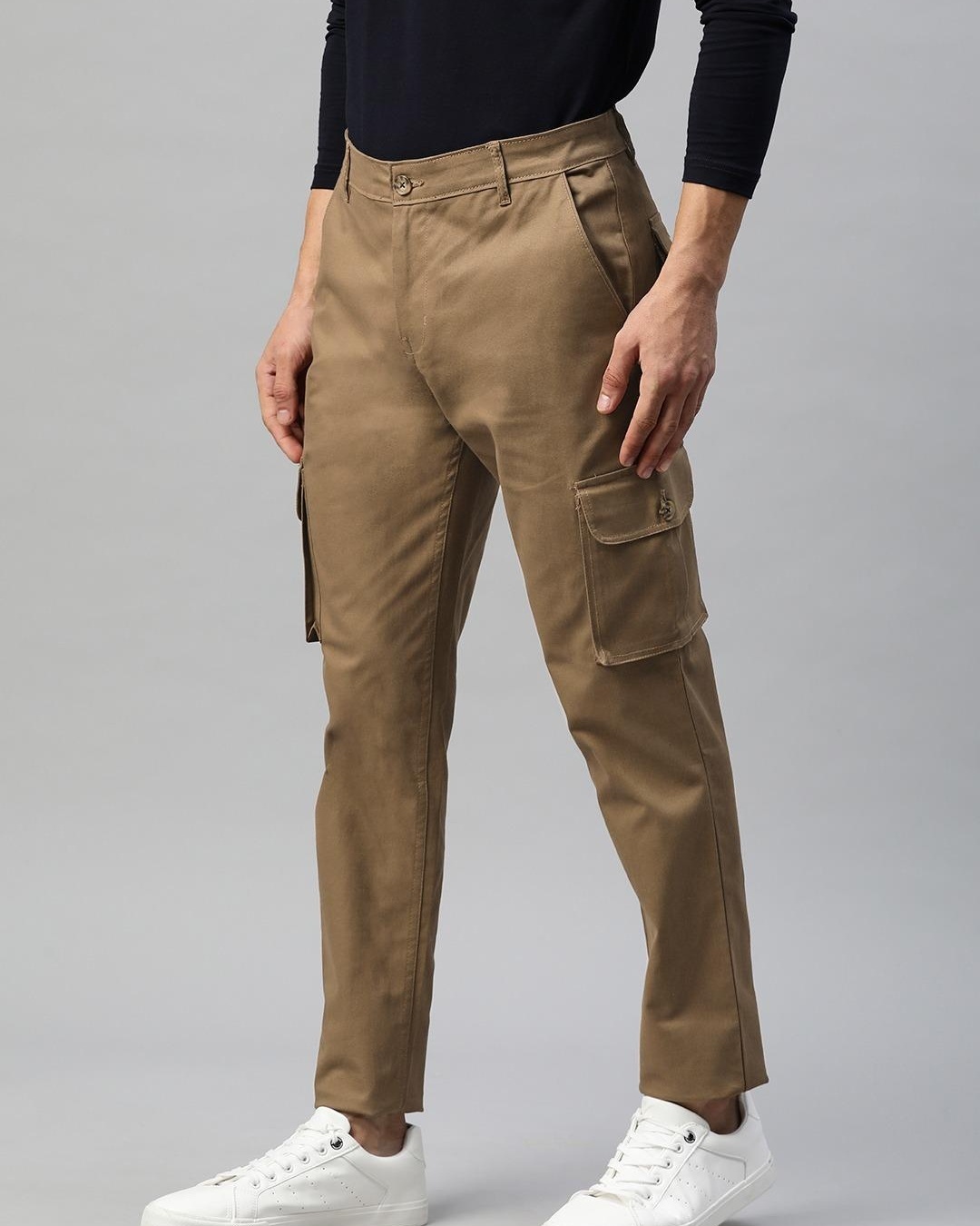 Shop Men's Brown Slim Fit Cargo Trousers-Back