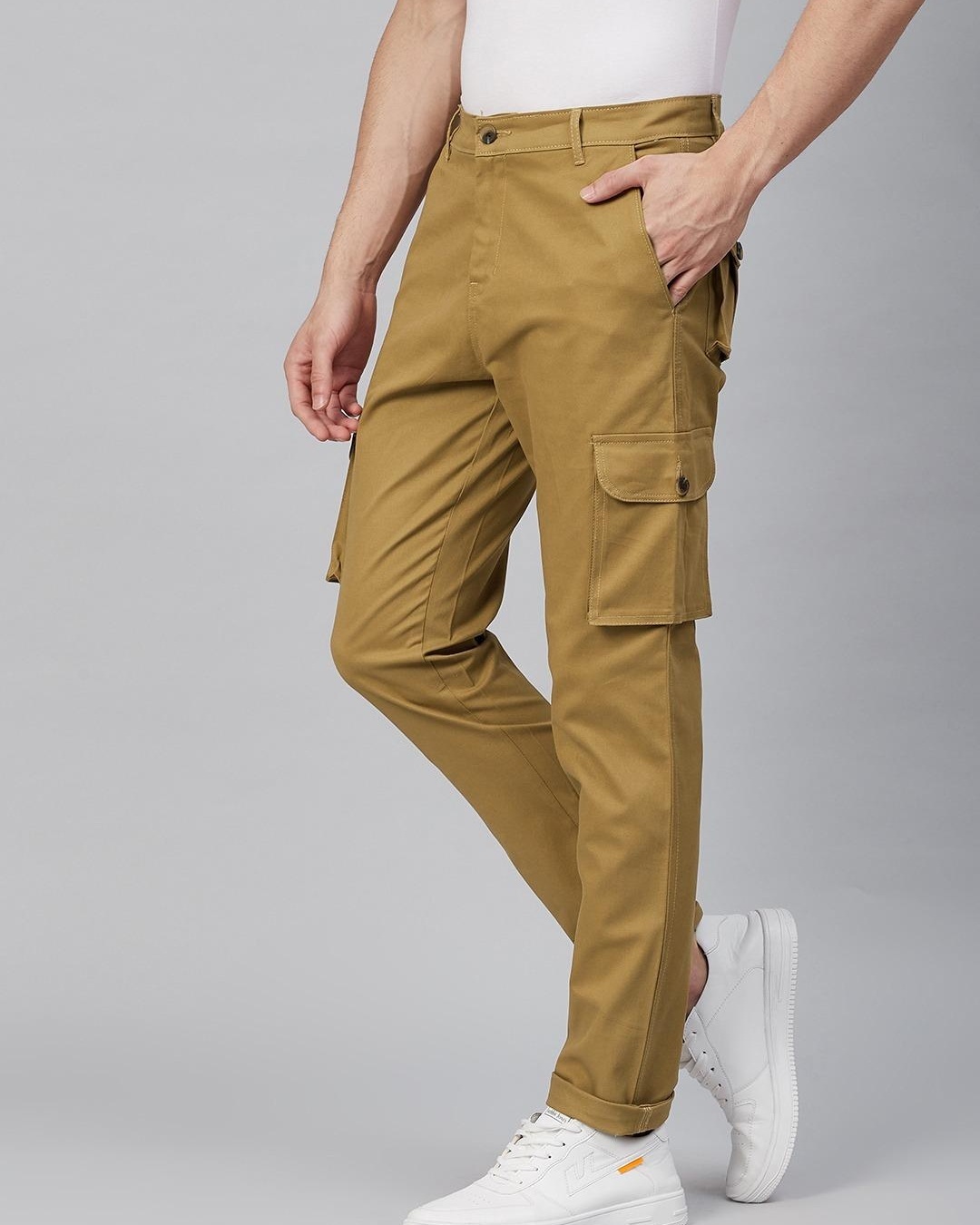 Hubberholme Men's Cotton Blend Slim Fit Cargo Track Pants (Solid, Grey,  30),Size 30