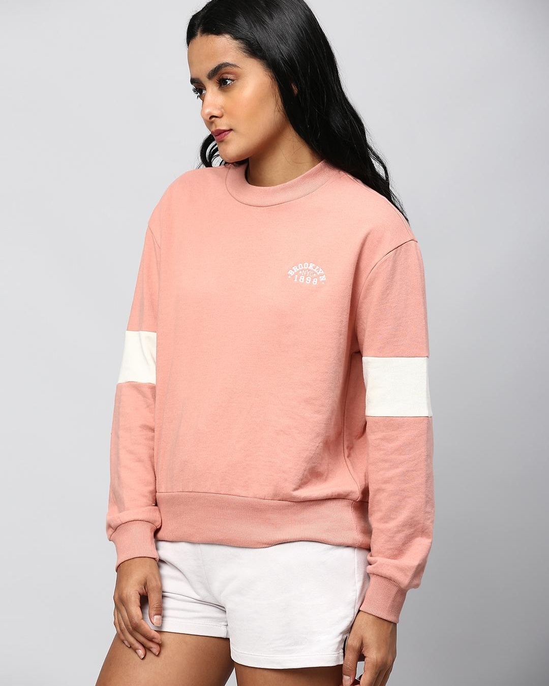 Shop Women's Pink Color Block Crop Sweatshirt-Back