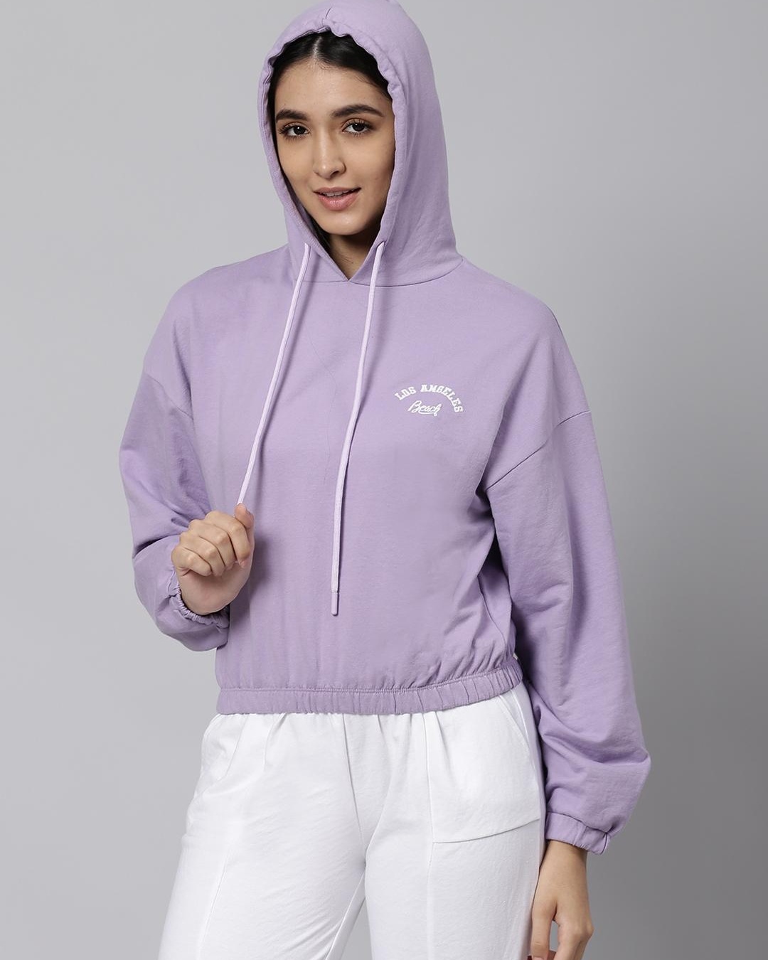 Shop Women's Purple Los Angeles Typography Hoodie Sweatshirt-Back