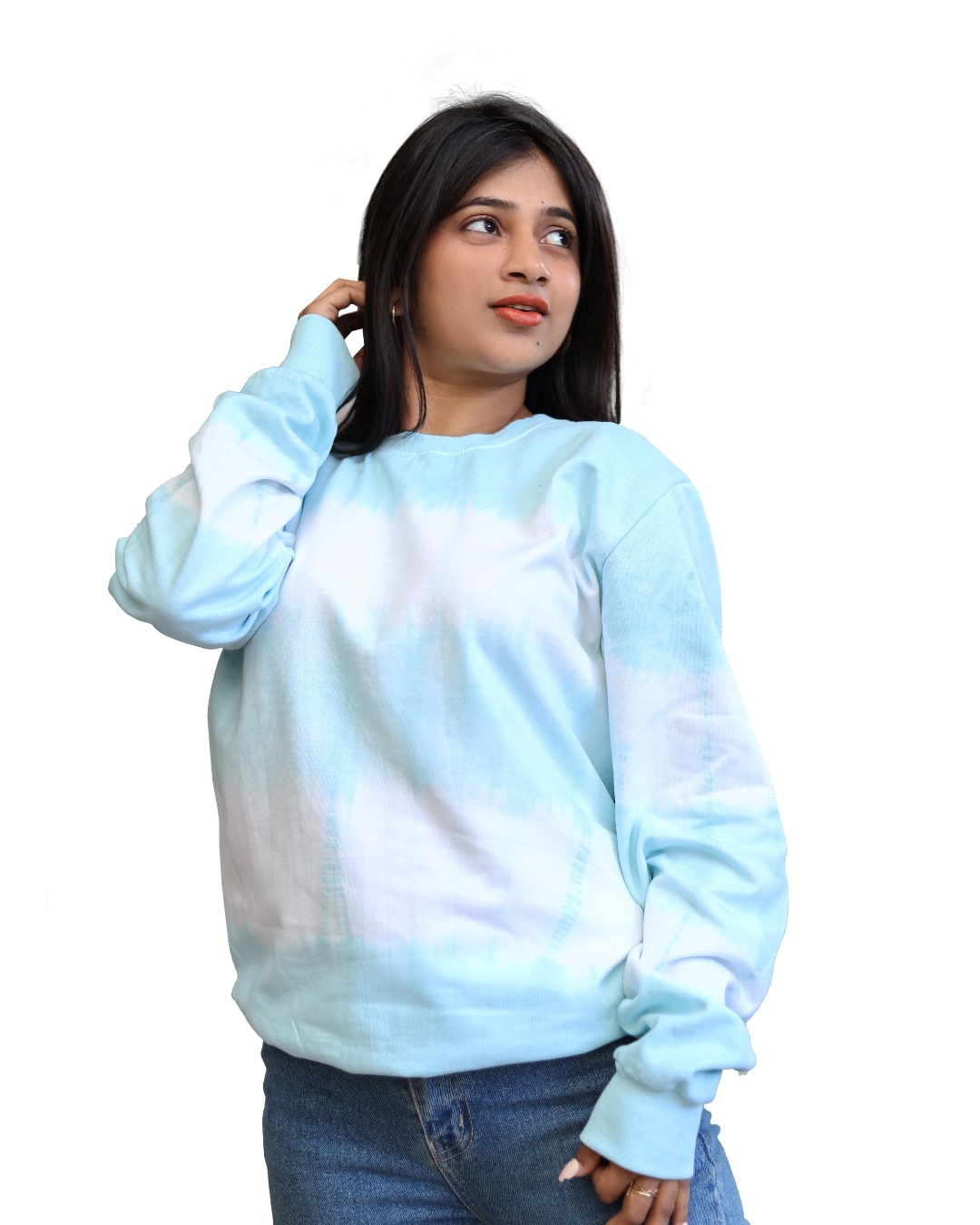 Shop Women's Blue Tie & Dye Loose Fit Sweatshirt-Back