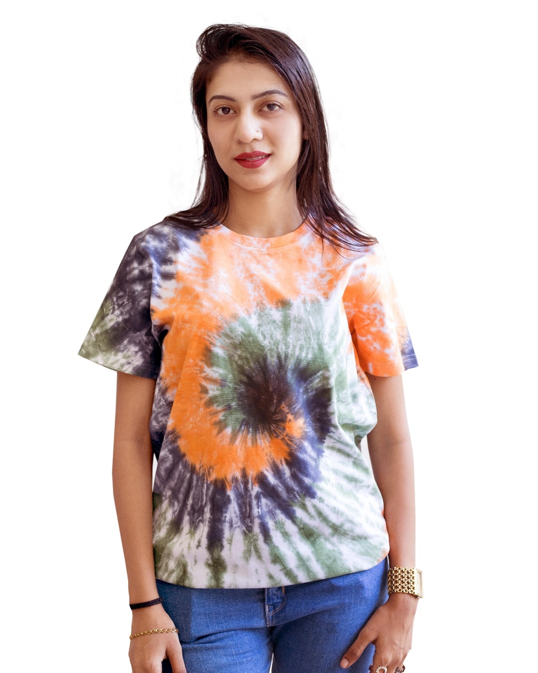 burnt orange tie dye shirt