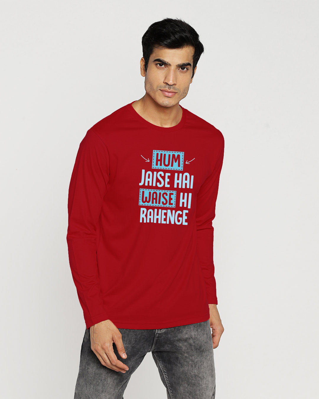 Shop Hum Jaise Hai Full Sleeve T-Shirt Bold Red-Back