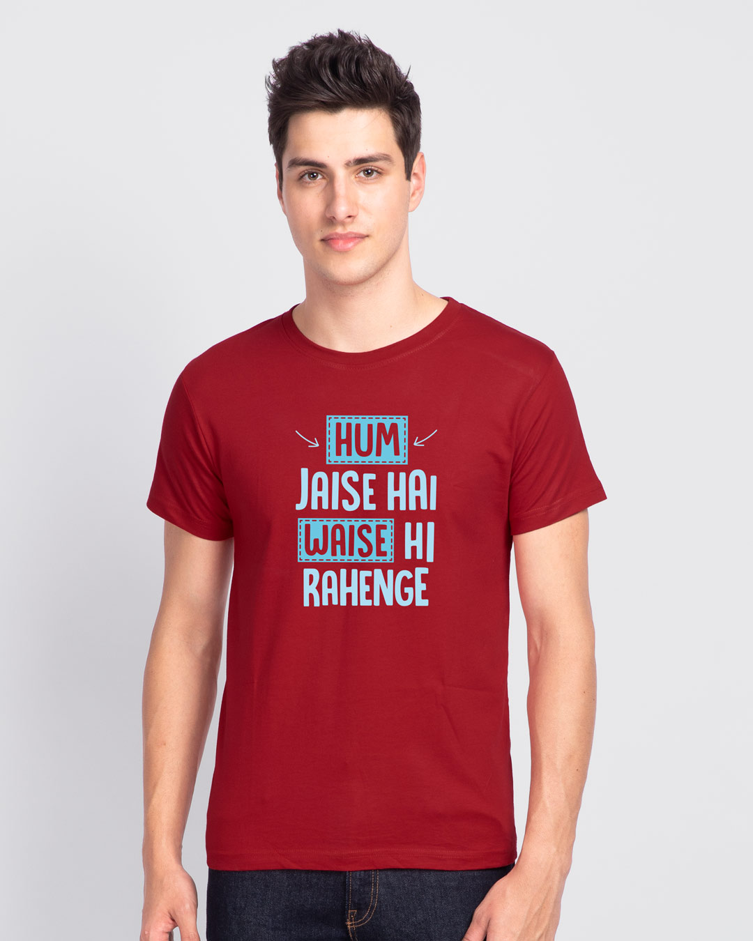 Shop Hum Jaise Hai Half Sleeve T-Shirt Bold Red-Back