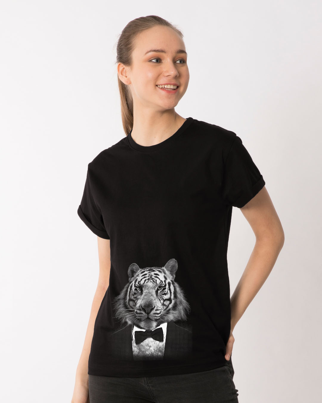 Shop Humanized Tuxedo Tiger Boyfriend T-Shirt-Back