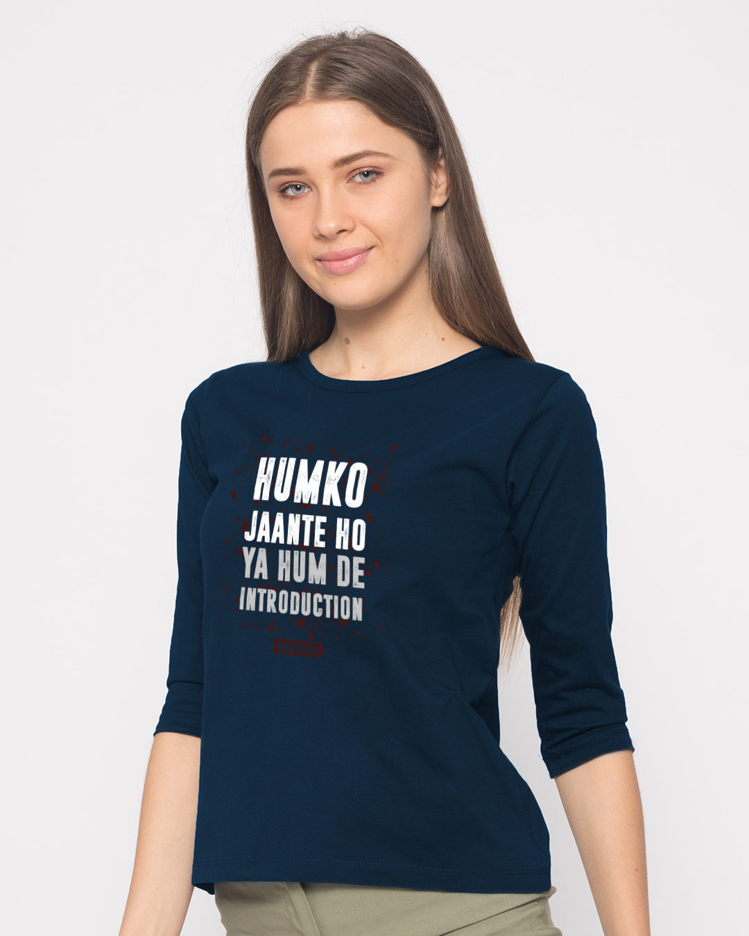 Shop Humko Jaante Ho Round Neck 3/4th Sleeve T-Shirt-Back