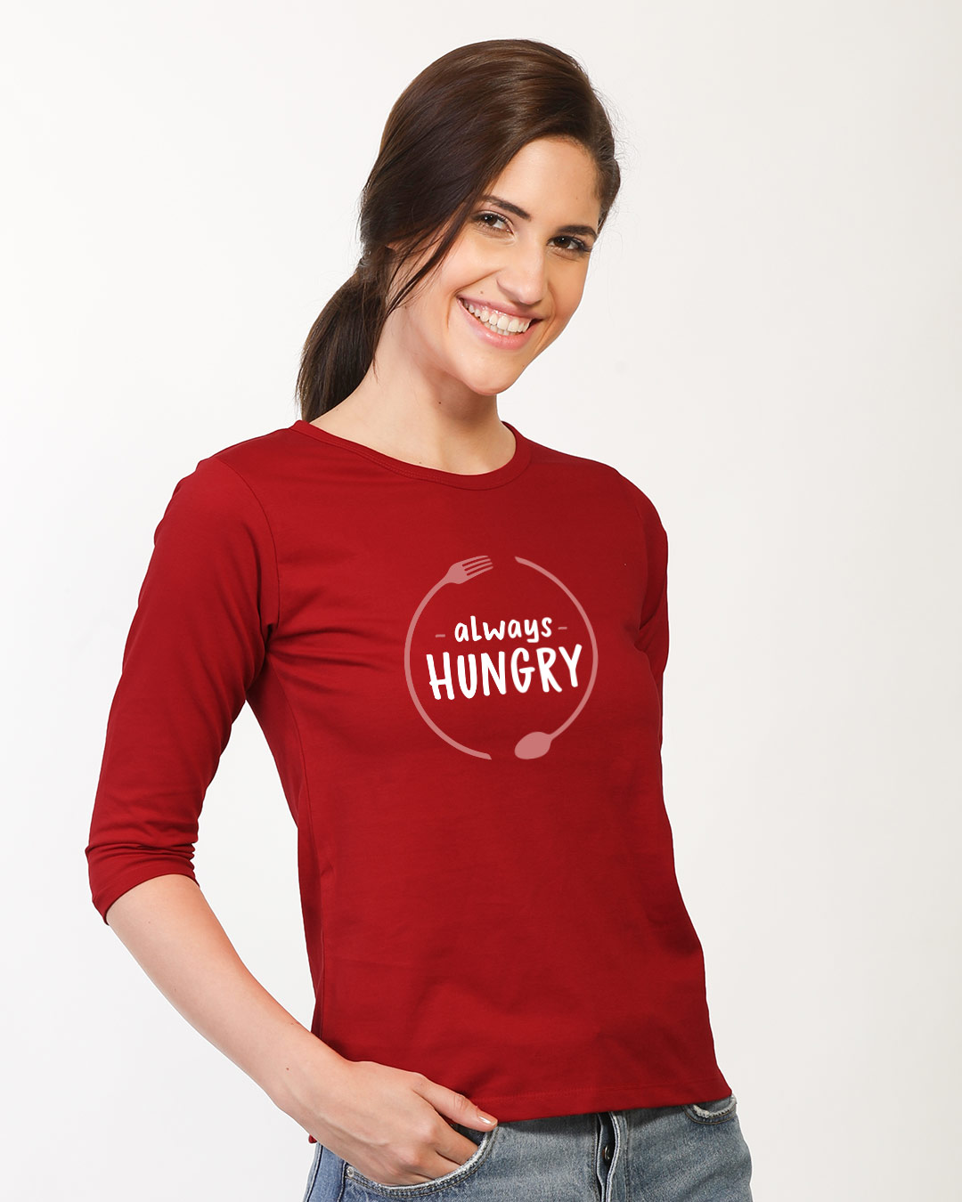 Shop Hungry Always Round Neck 3/4th Sleeve T-Shirt-Back