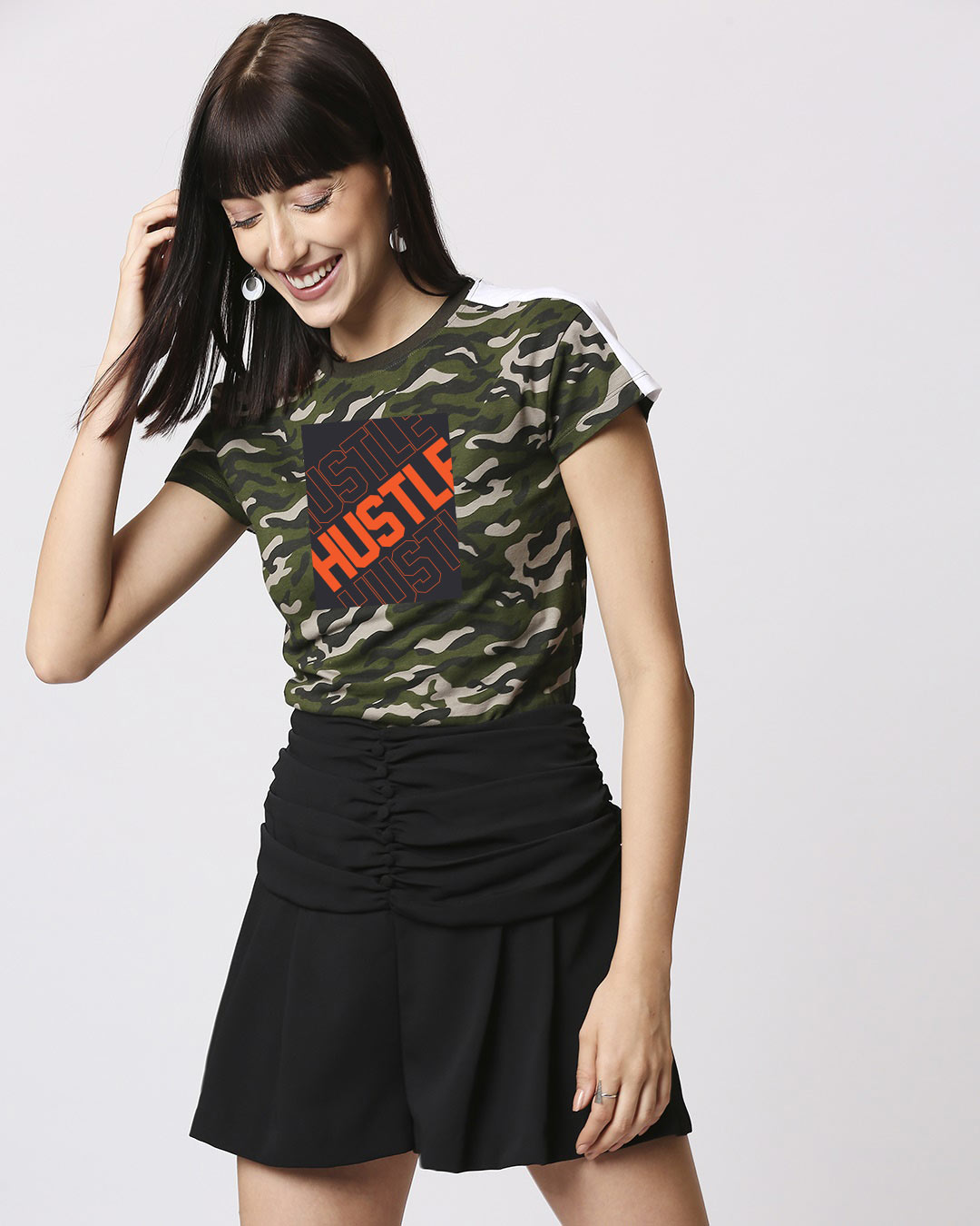 Shop Hustler ! Women's Shoulder Sleeves Panel T-Shirt-Back