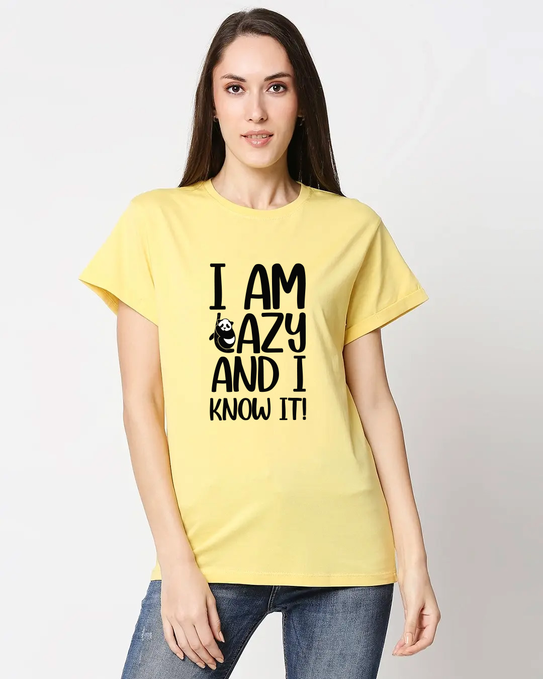 Shop I Am Lazy And I Love It Boyfriend T-shirt For Women's-Back