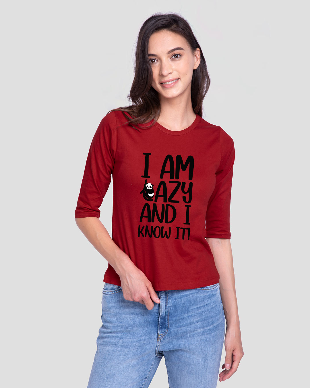 Shop I Am Lazy And I Love It Round Neck 3/4th Sleeve Women's T-shirt-Back