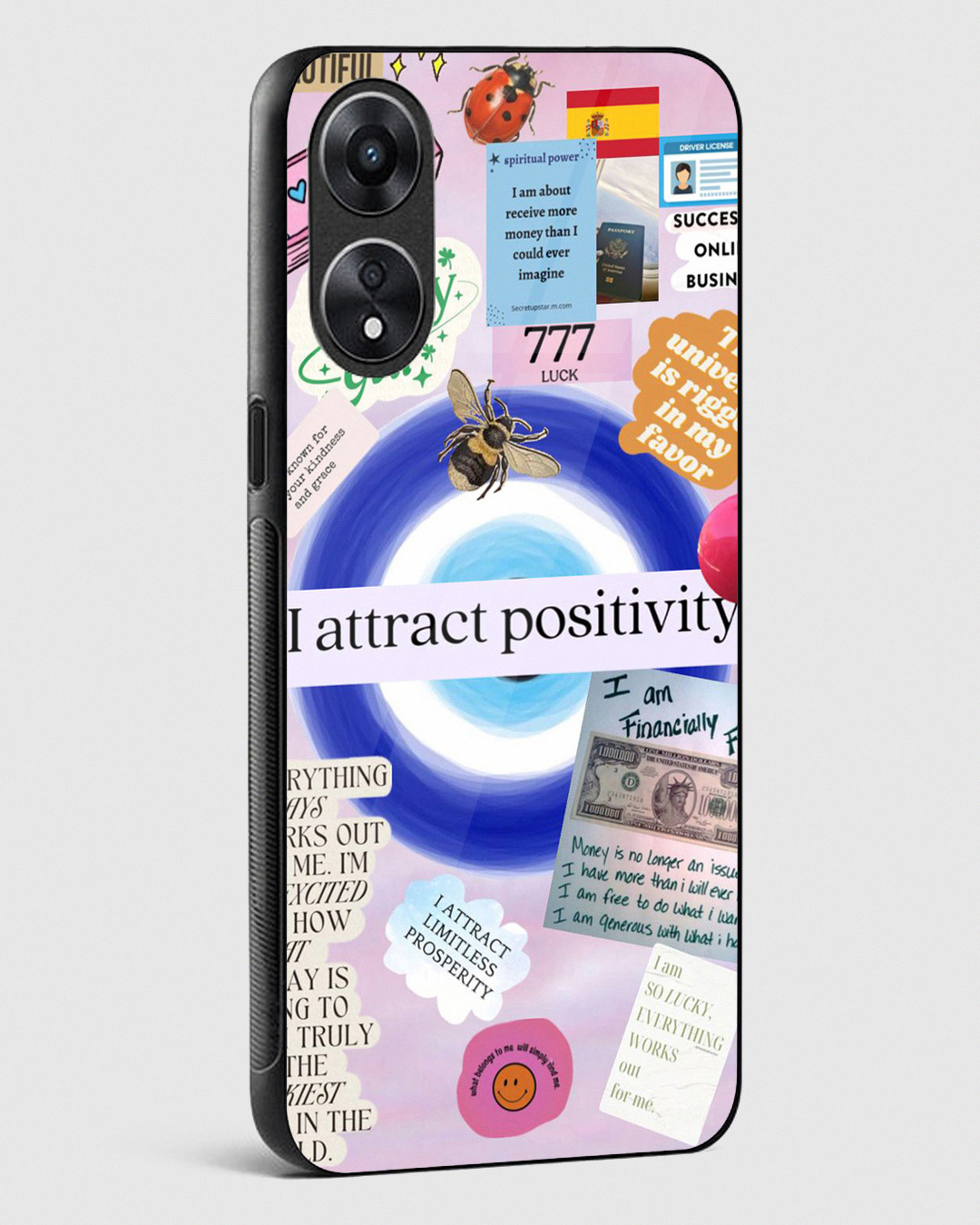 Shop I Attract Positivity Premium Glass Case for Oppo A78 5G-Back