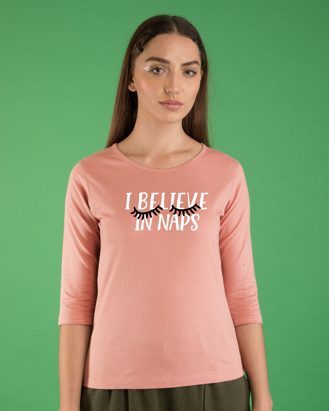 Shop I Believe In Naps Round Neck 3/4th Sleeve T-Shirt-Back