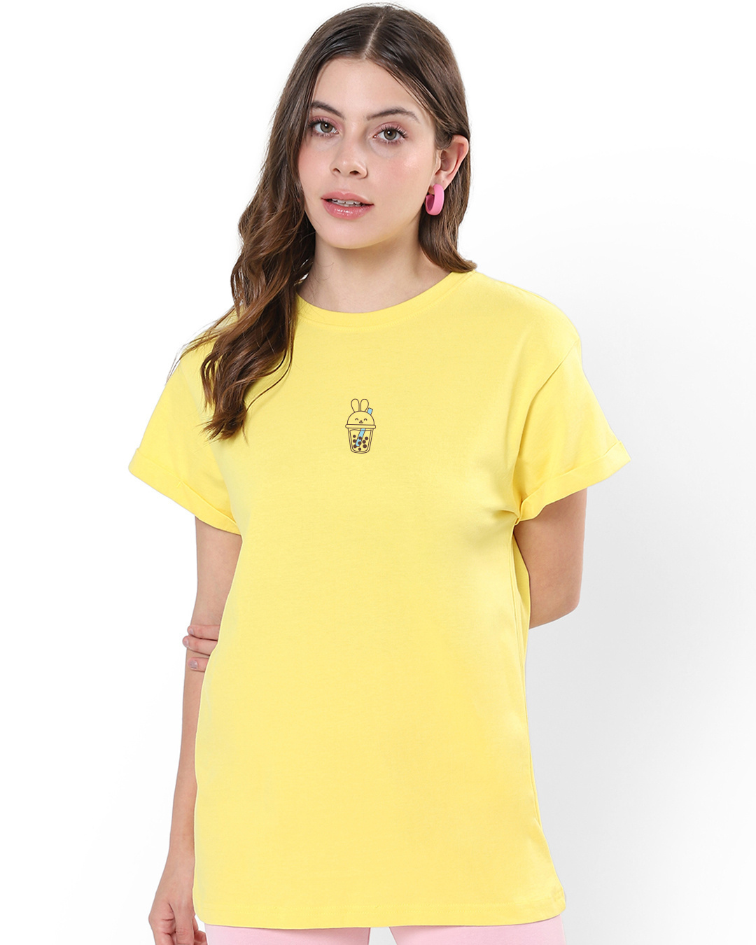 Shop Women's Yellow I Don't Give A Sip Graphic Printed Boyfriend T-shirt-Back