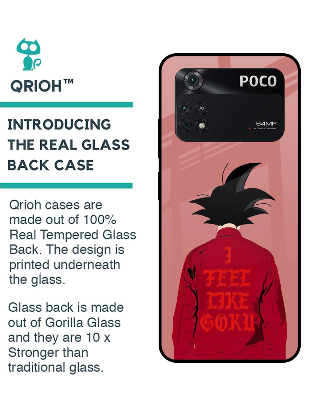 Shop I Feel Like Goku Premium Glass Case for Poco M4 Pro(Shock Proof, Scratch Resistant)-Back