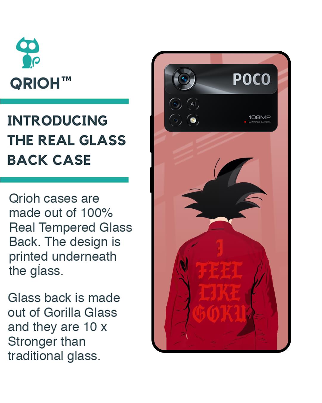 Shop I Feel Like Goku Premium Glass Case for Poco X4 Pro 5G(Shock Proof, Scratch Resistant)-Back