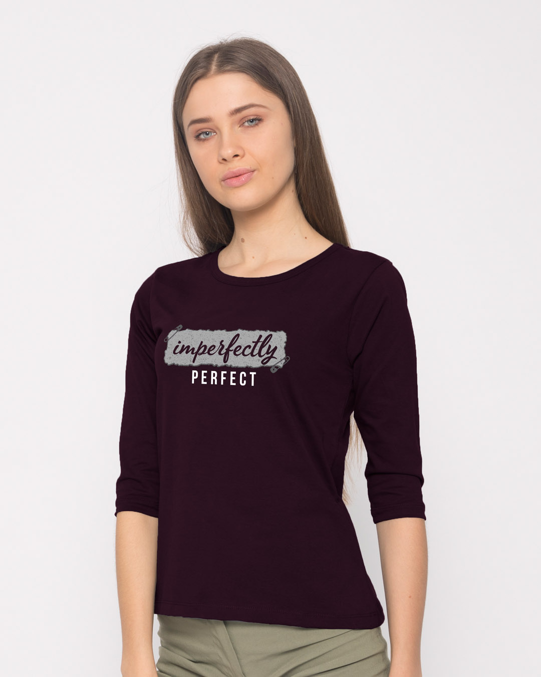 Shop I'm Perfect Round Neck 3/4th Sleeve T-Shirt-Back