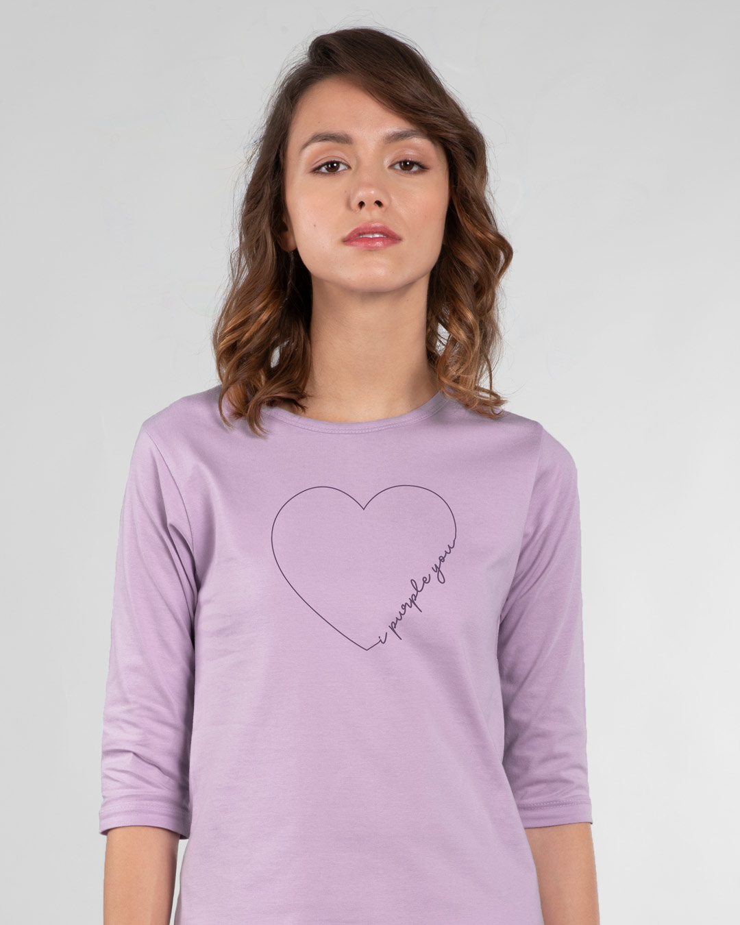Buy I at 3/4th Bewakoof Online Lilac Heart T-Shirt Neck Round Purple You Breeze Sleeve