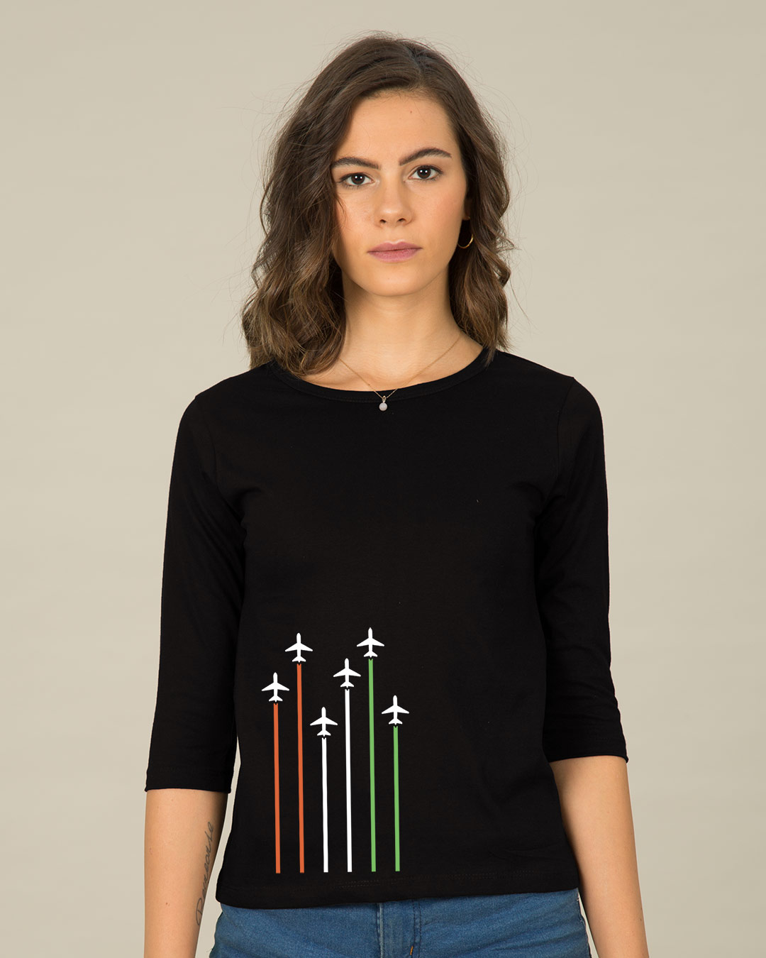 Buy Independence Day Planes Printed 3/4 Sleeve T-Shirt For Women Online 