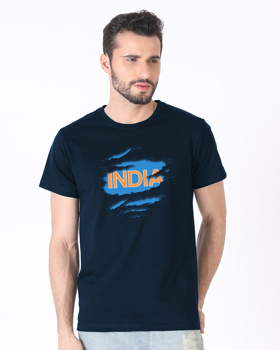 Shop Indian Blue Half Sleeve T-Shirt-Back