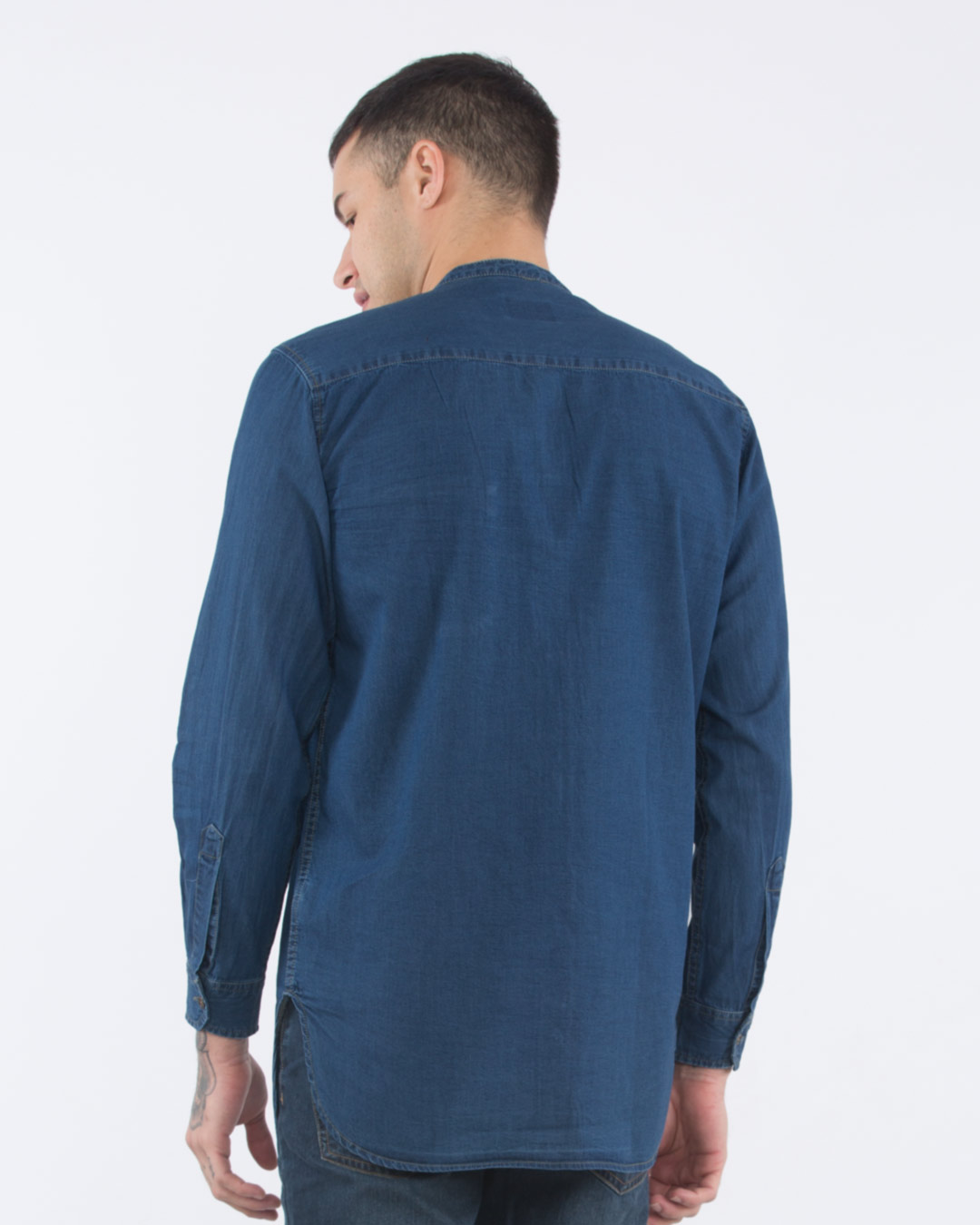 Shop Indigo Blue Longline Denim Shirt-Back