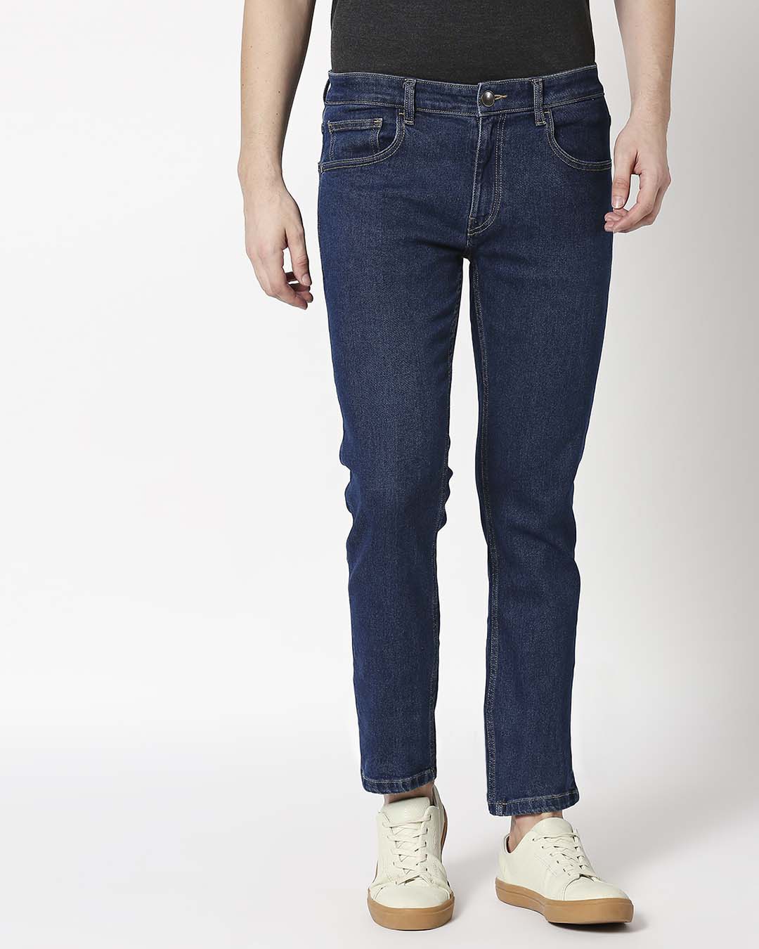 Shop Indigo Denim Pants Mid Rise Stretchable Men's Jeans-Back