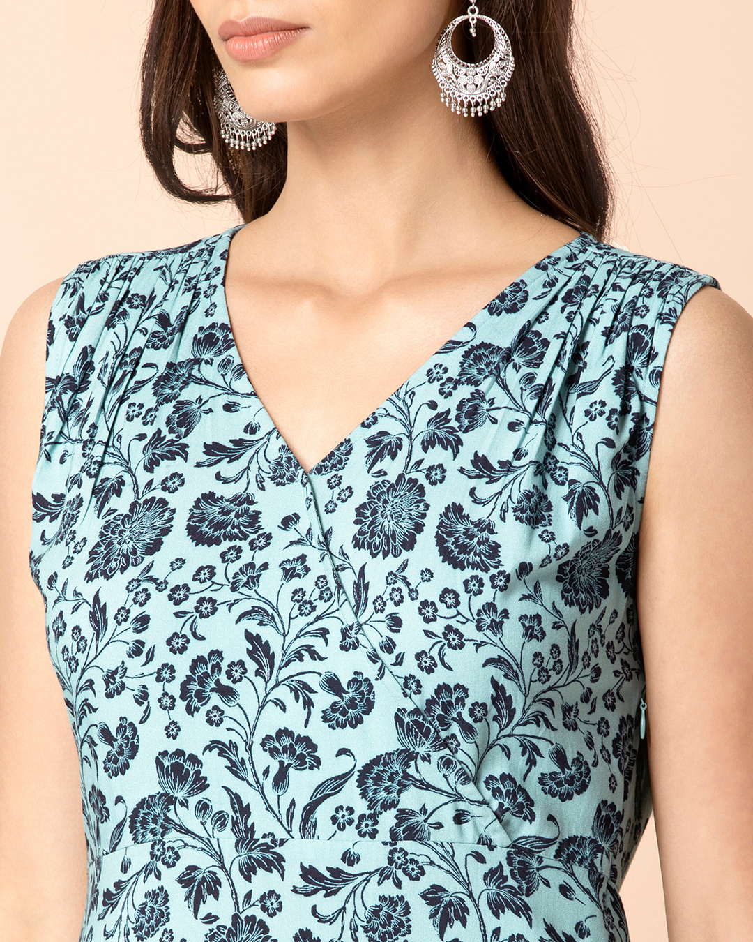 Shop Women's Blue Floral Stripe Insert Asymmetric Hem Tunic-Back