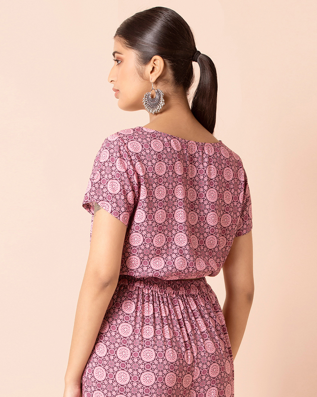 Shop Women's Pink Floral Drawstring Crop Top-Back