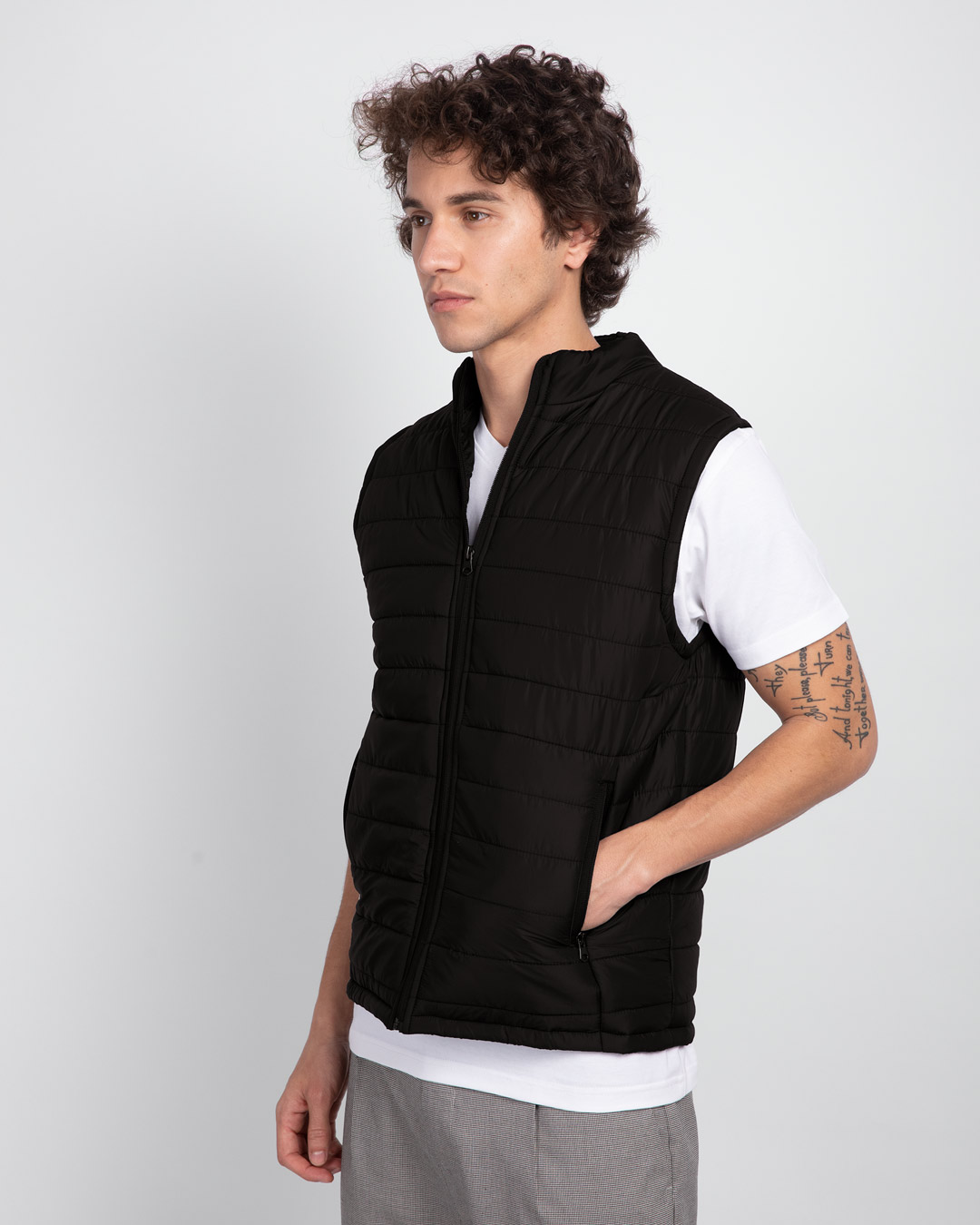 Shop Ink Black Sleeveless Puffer jacket-Back