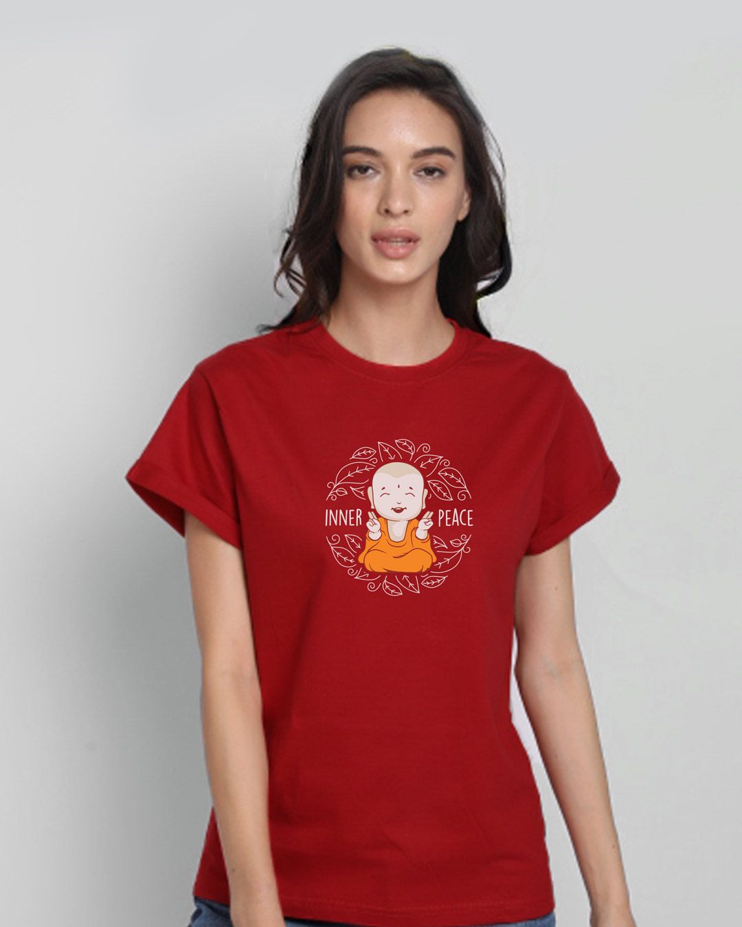 Shop Women's Red Inner Peace Graphic Printed Boyfriend T-shirt-Back