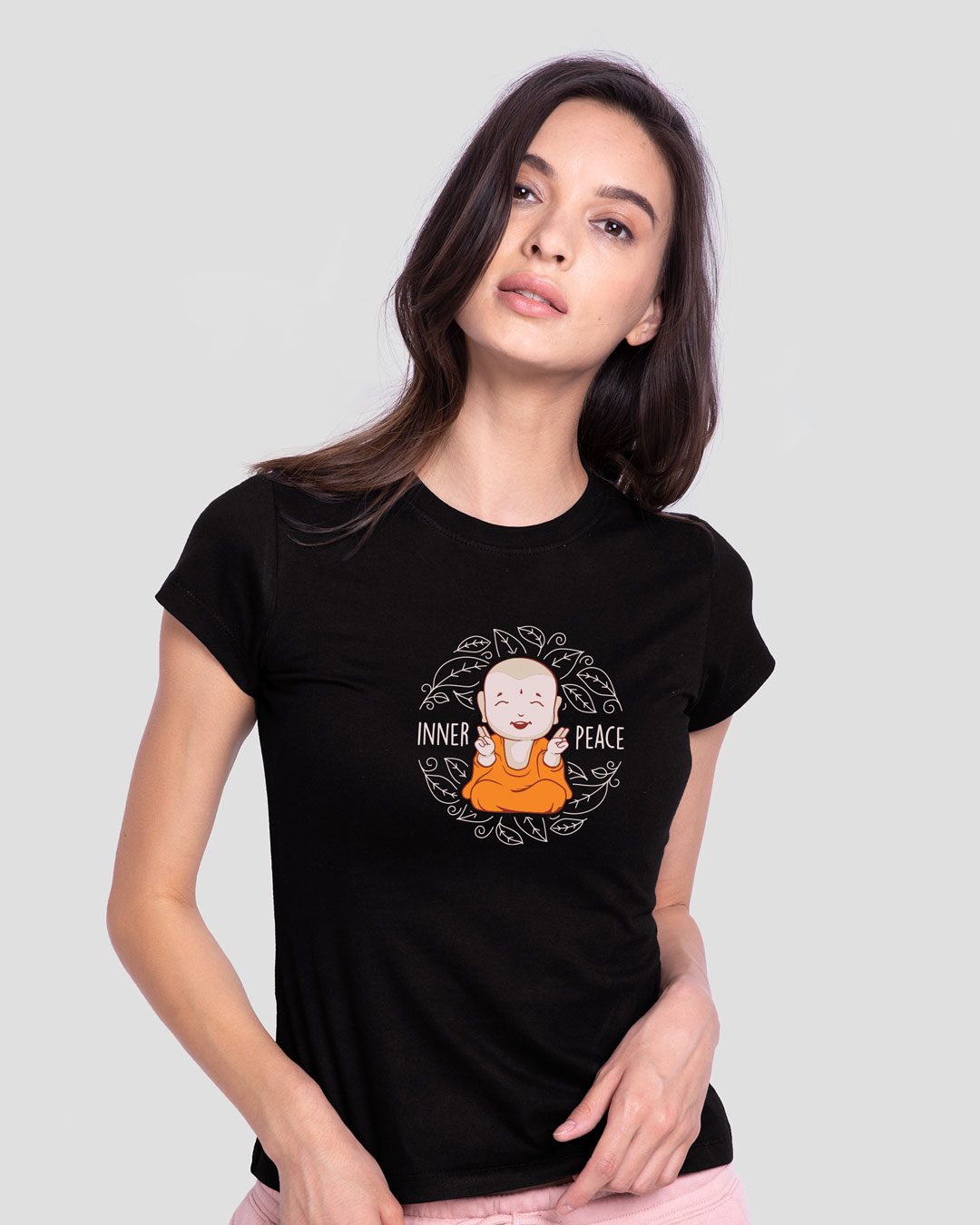 Shop Women's Black Inner Peace Graphic Printed T-shirt-Back