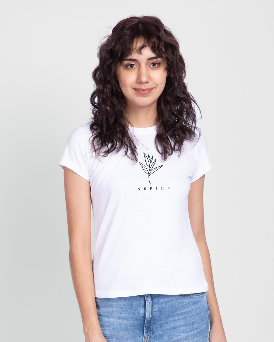 Shop Inspire Leaf Half Sleeve T-Shirt White-Back