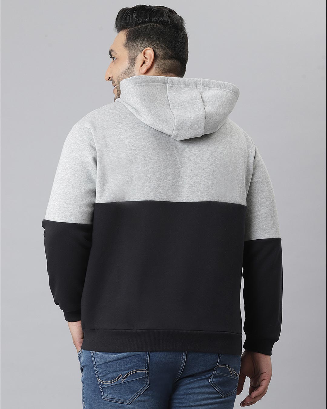 Shop Men's Black Colorblock Stylish Casual Hooded Sweatshirt-Back
