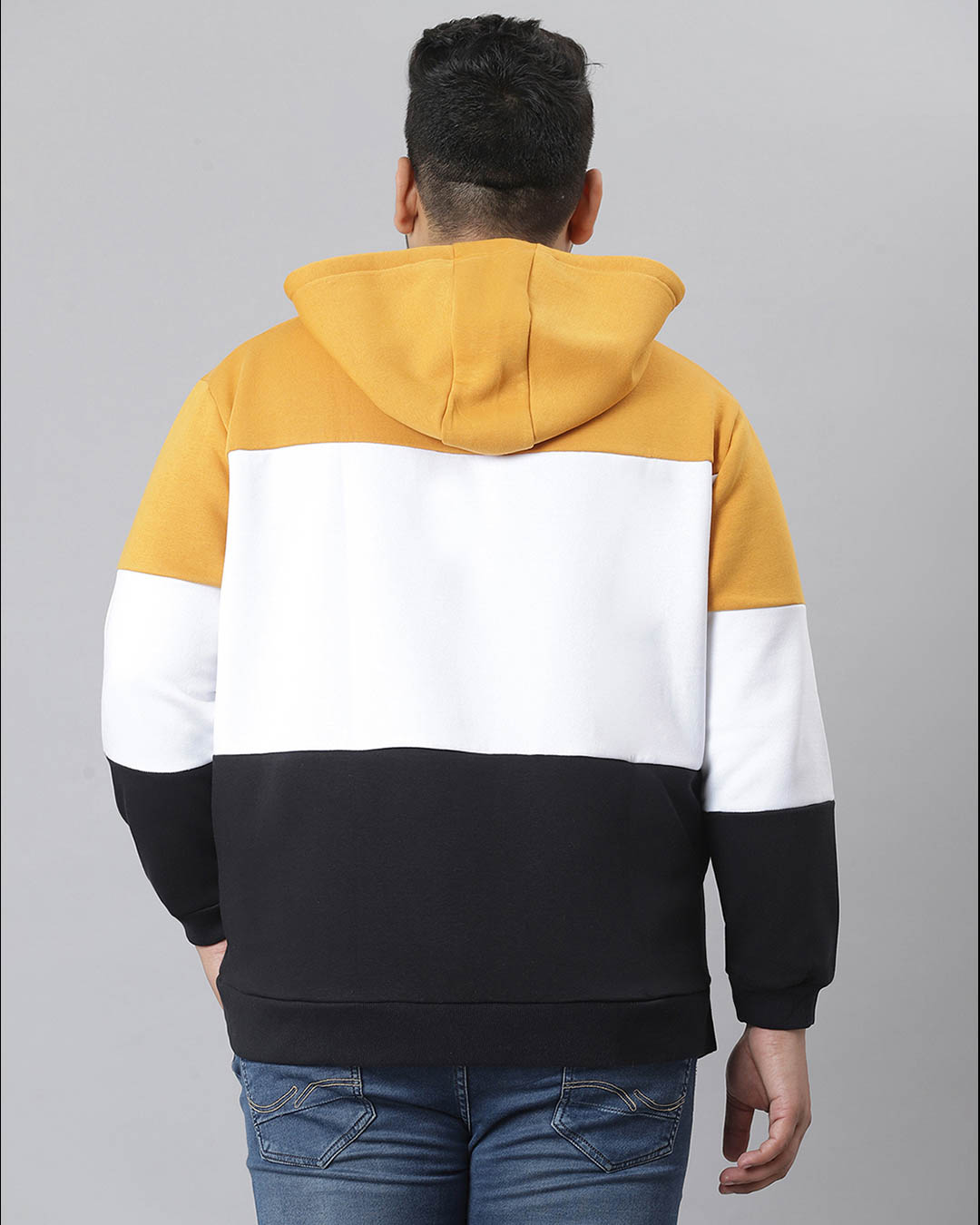 Shop Men's Yellow Colorblock Stylish Hooded Casual Sweatshirt-Back