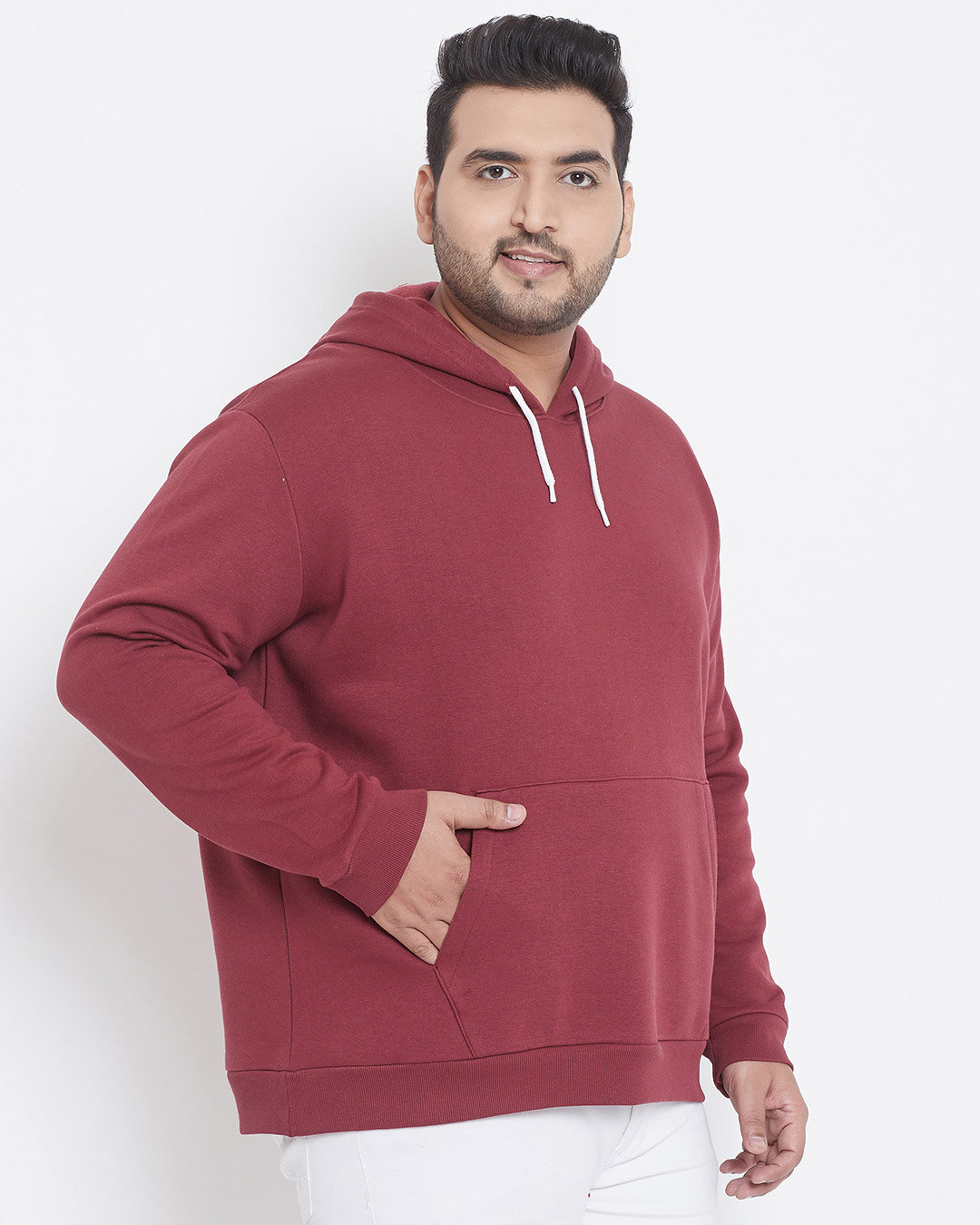 Shop Men's Plus Size Solid Stylish Casual Winter Hooded Sweatshirt-Back