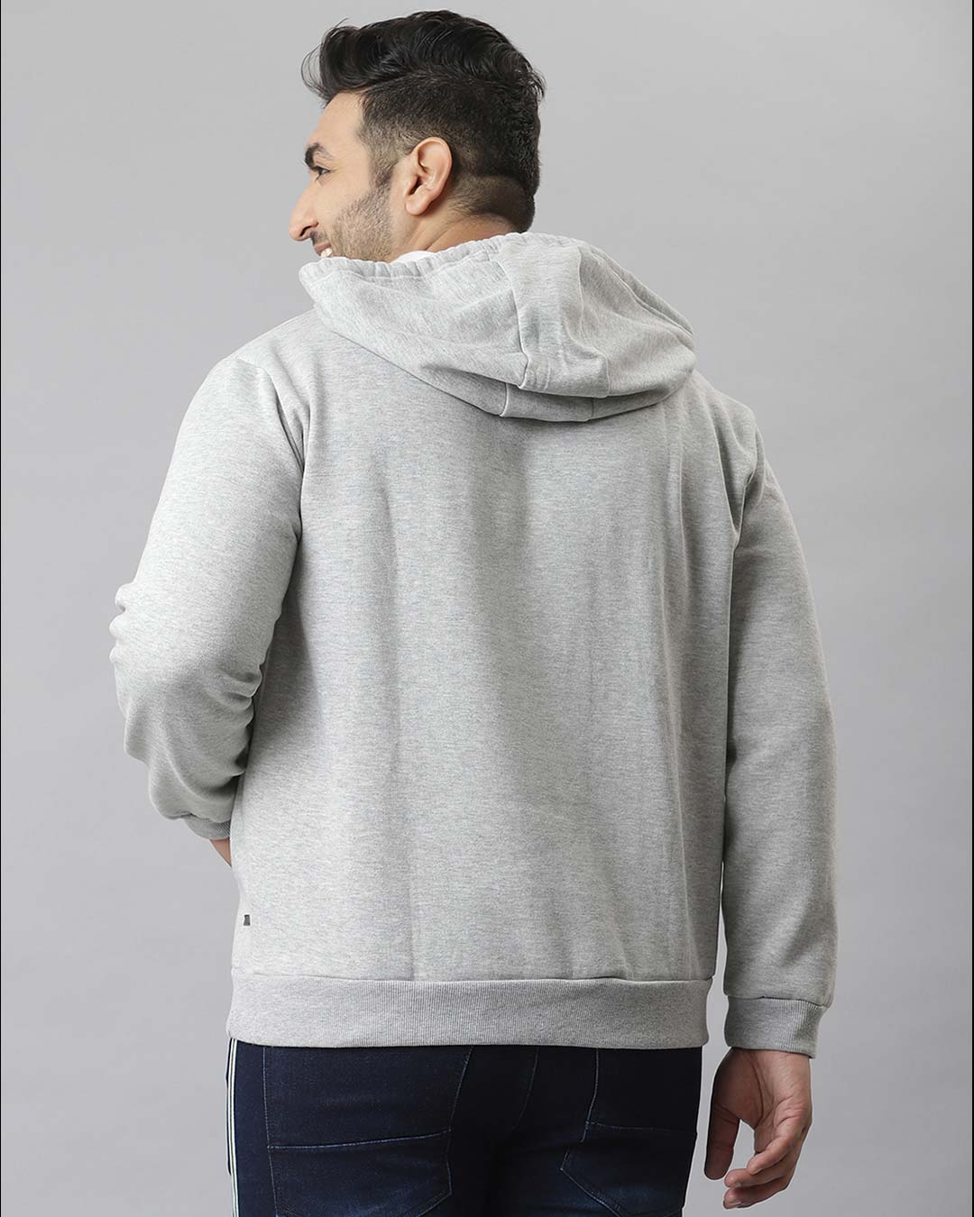 Shop Men's Grey Printed Stylish Full Sleeve Hooded Casual Sweatshirt-Back