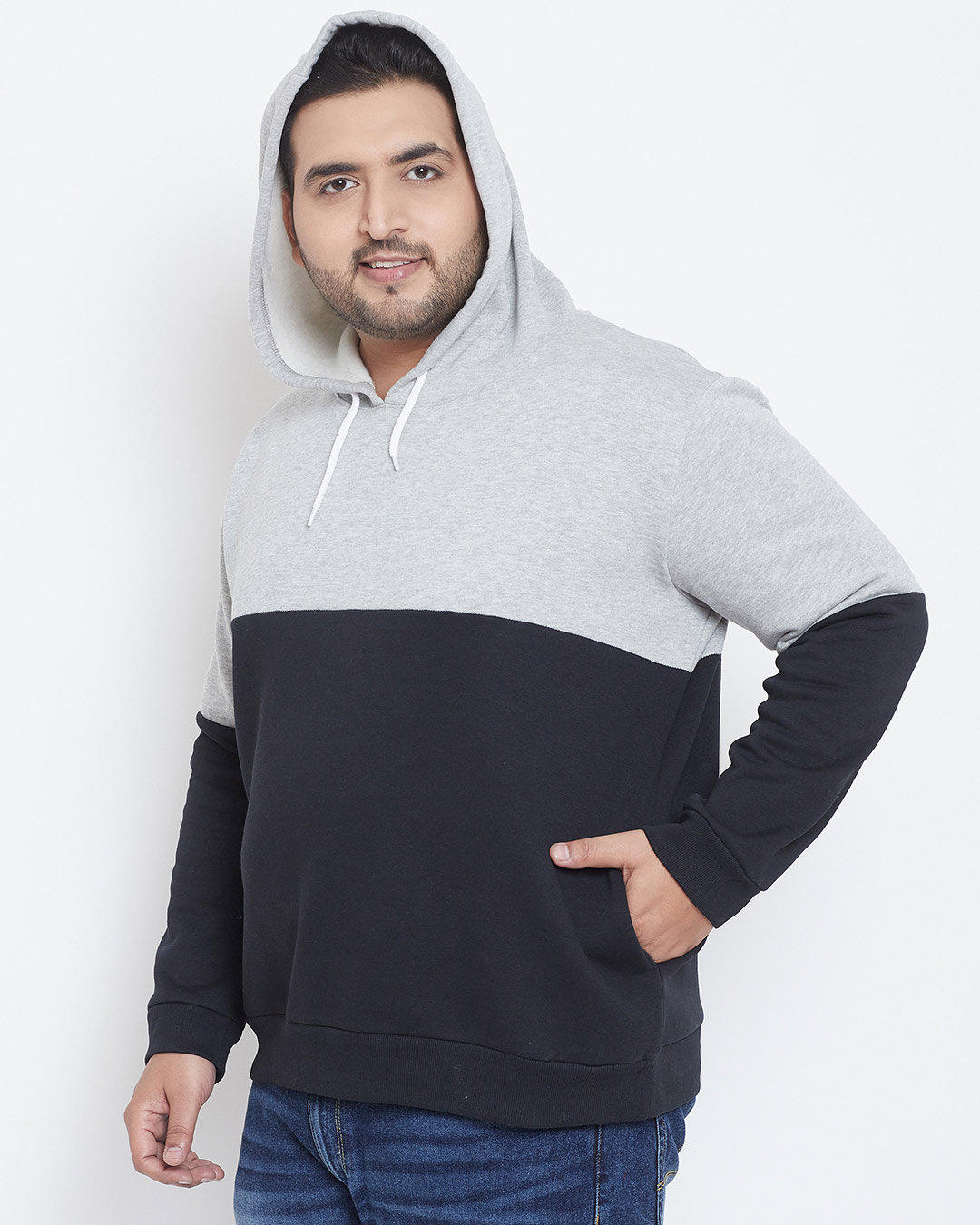 Shop Men's Plus Size Colourblock Stylish Casual Winter Hooded Sweatshirt-Back